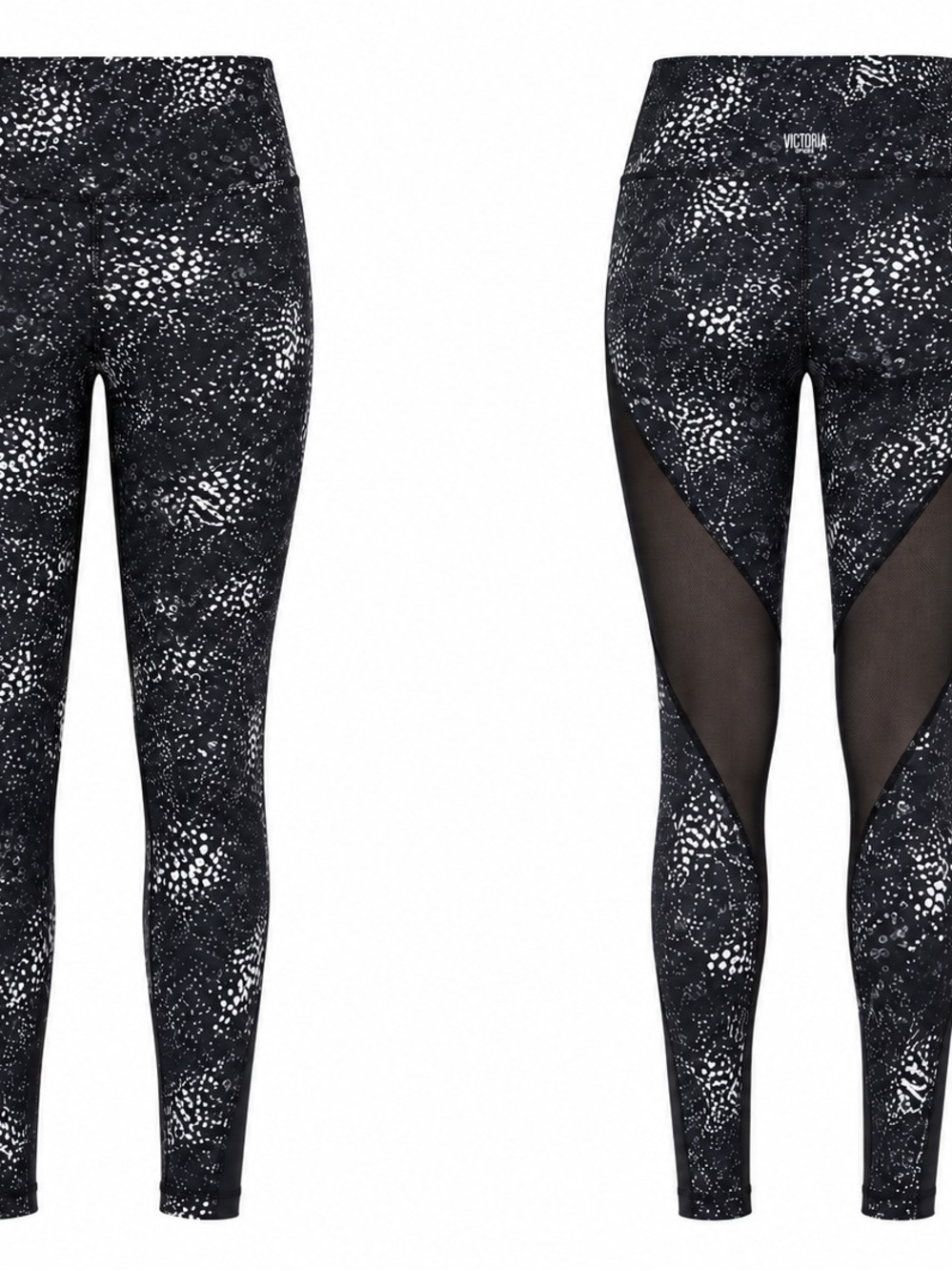 Victoria Sport Knockout Leggings S/P Black Speckled Print Mesh Panel High Rise